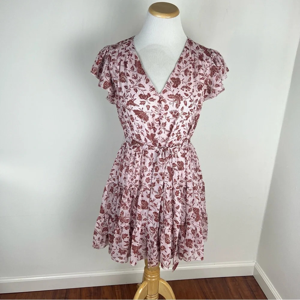Aritzia Little Moon Pink Tiered Floral Print Mini Dress